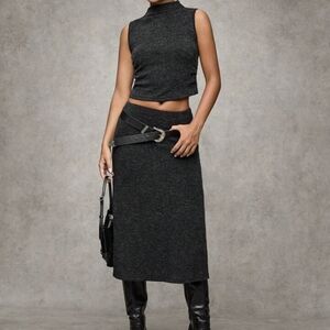 NEW SHEIN Women's Gray Stand Collar Skirt Set